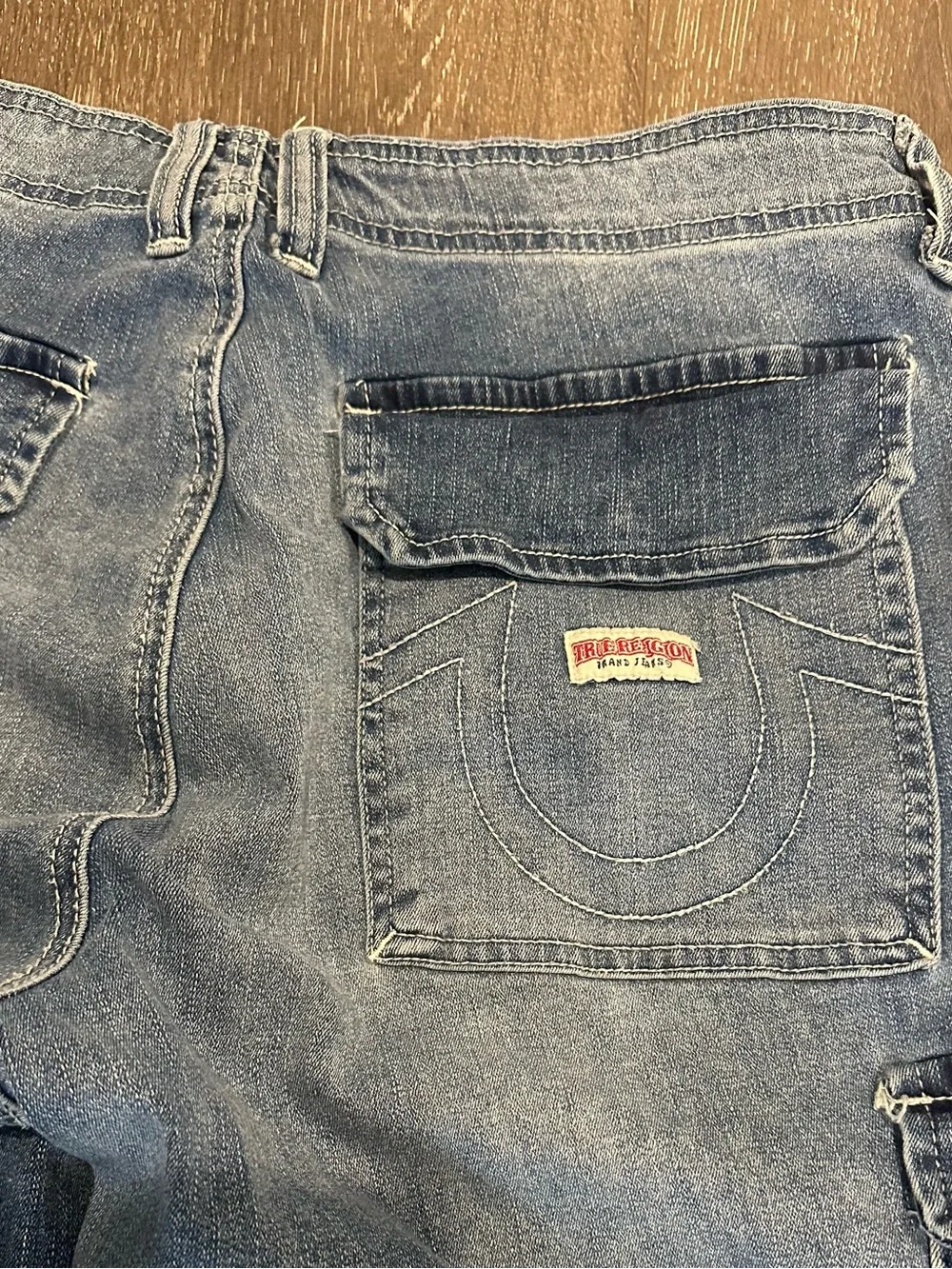 True Religion Men's Washed Blue Relaxed Cargo Jeans